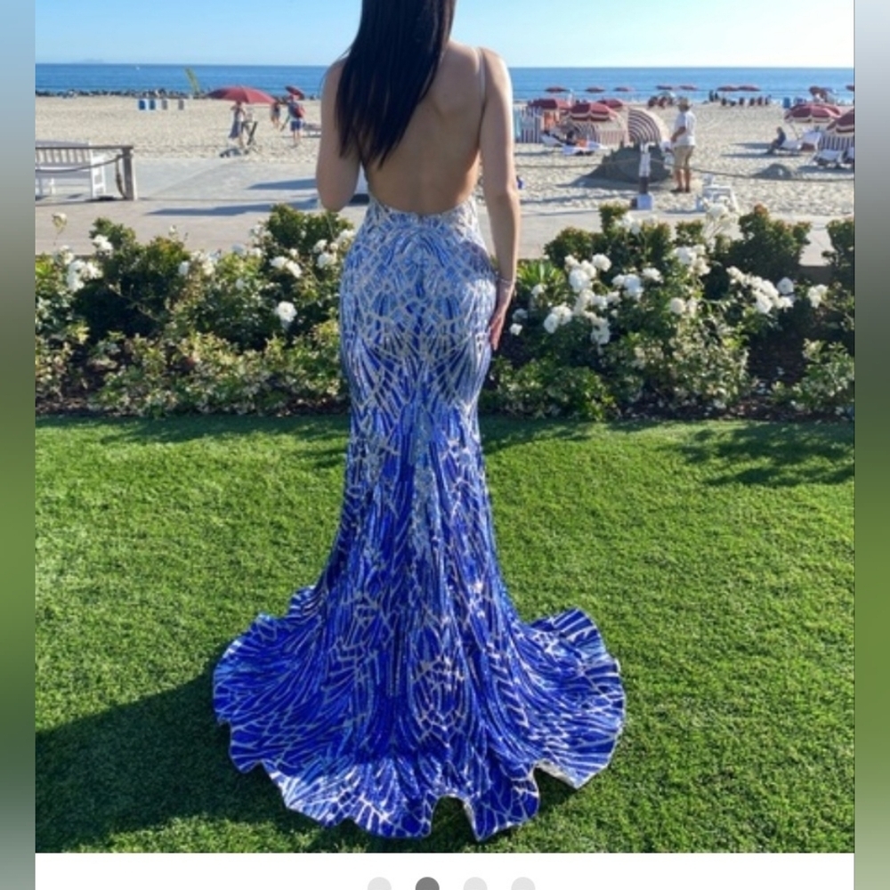 Jovani Silver and Purple Sequin Prom Dress